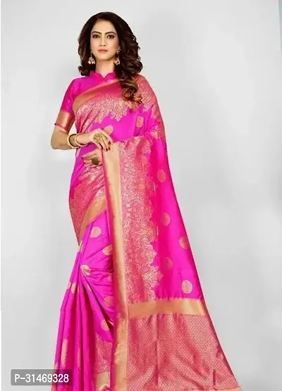 Stylish Art Silk Pink Embossed Saree with Blouse piece-thumb0