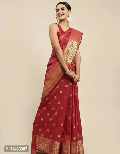 Stylish Art Silk Red Embossed Saree with Blouse piece-thumb0