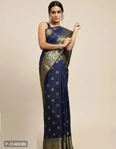 Stylish Art Silk Navy Blue Embossed Saree with Blouse piece