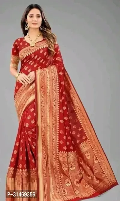 Stylish Art Silk Red Embossed Saree with Blouse piece