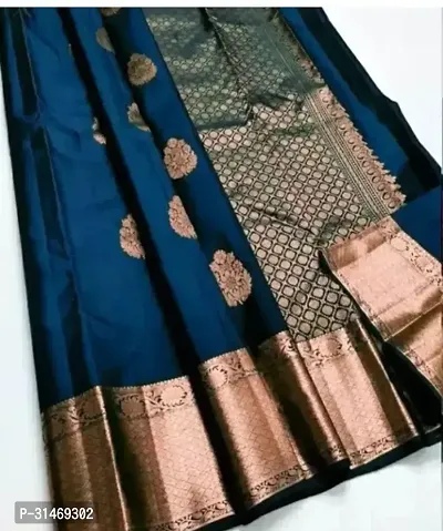 Stylish Art Silk Teal Embossed Saree with Blouse piece-thumb0