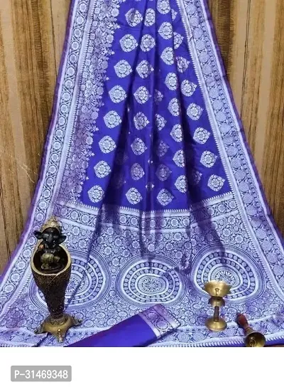 Stylish Art Silk Blue Embossed Saree with Blouse piece-thumb0