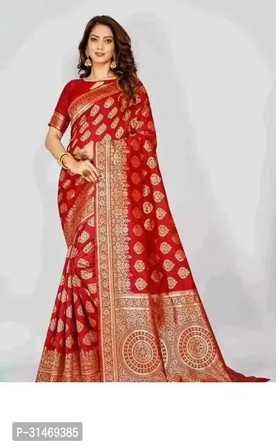 Stylish Art Silk Red Embossed Saree with Blouse piece-thumb0