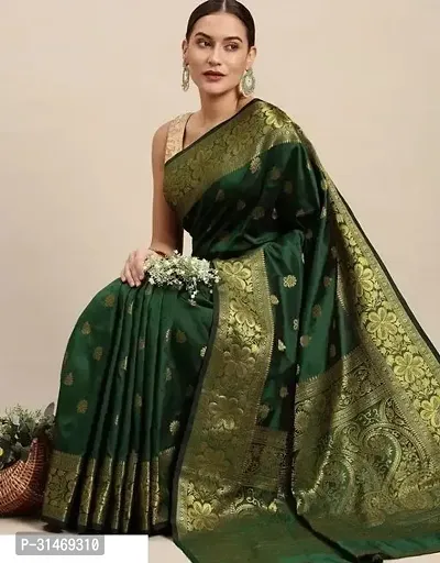 Stylish Art Silk Green Embossed Saree with Blouse piece-thumb0