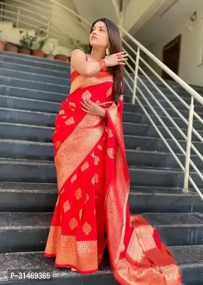 Stylish Art Silk Red Embossed Saree with Blouse piece