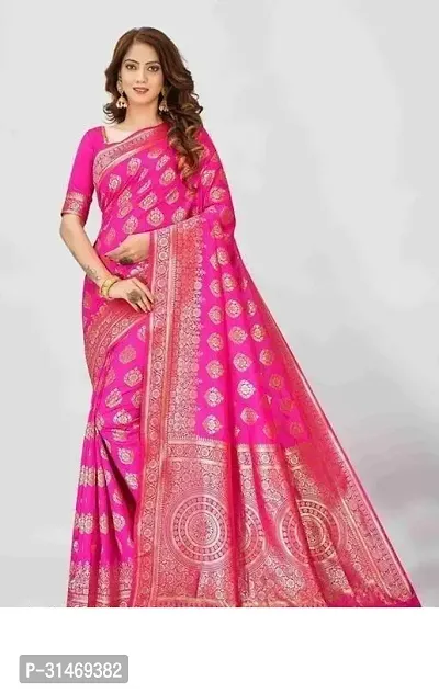 Stylish Art Silk Pink Embossed Saree with Blouse piece-thumb0