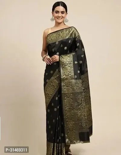 Stylish Art Silk Black Embossed Saree with Blouse piece-thumb0