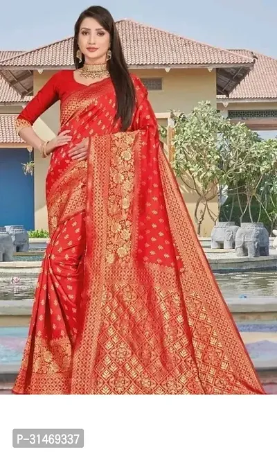 Stylish Art Silk Red Embossed Saree with Blouse piece-thumb0