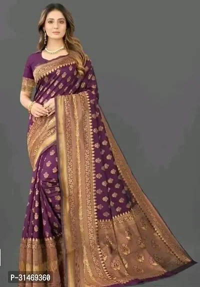 Stylish Art Silk Purple Embossed Saree with Blouse piece-thumb0