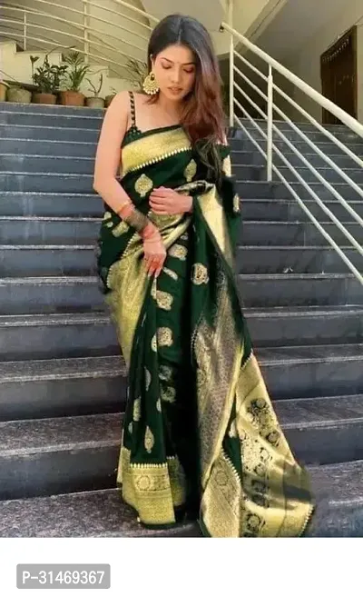 Stylish Art Silk Green Embossed Saree with Blouse piece-thumb0