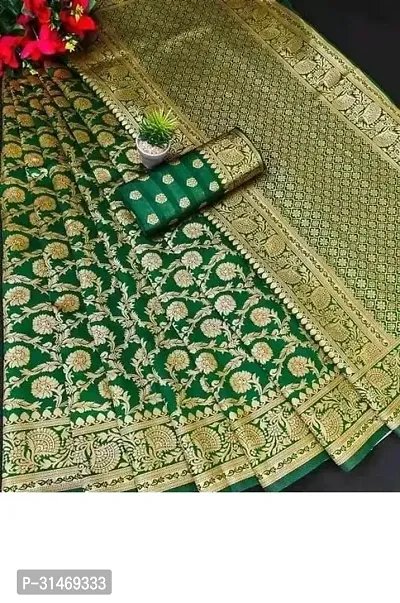 Stylish Art Silk Green Embossed Saree with Blouse piece-thumb0