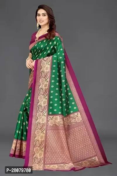 Beautiful Green Art Silk Saree With Blouse Piece For Women