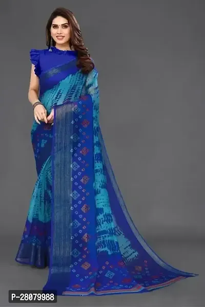 Beautiful Navy Blue Cotton Blend Saree With Blouse Piece For Women