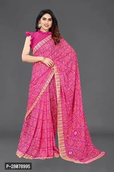 Women Georggate badhani Saree With Unstitched Blouse Piecee pink