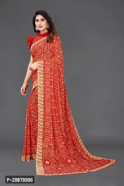 Women Georggate badhani Saree With Unstitched Blouse Piecee red