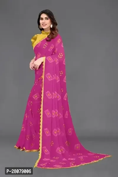 Women Georggate printed saree With Unstitched Blouse Piecee pink