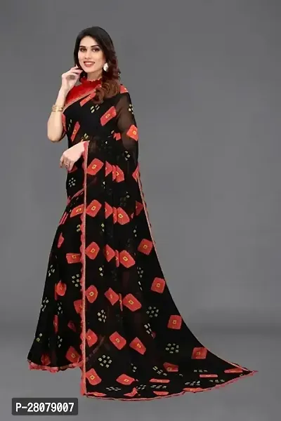 Women Georggate printed saree With Unstitched Blouse Piecee black