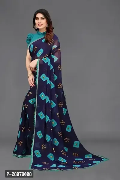 Women Georggate printed saree With Unstitched Blouse Piecee blue