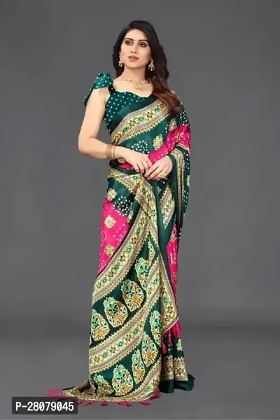 Women  poly slik printed saree with squnse les and Unstitched Blouse Piecee rama pink