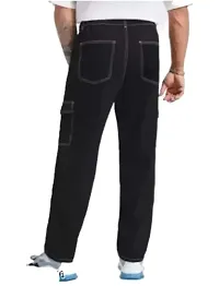 Stylish Black Denim Solid Cargos For Men-thumb1