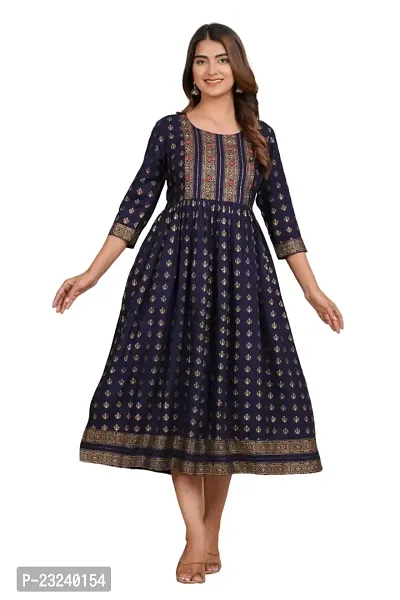 CRENOL THREADS Women Rayon Printed Ankle Length Dress for Women  Girls, Beautiful Anarkali Dress for Women  Girls, Embroidery Dress for Women  Girls-thumb0