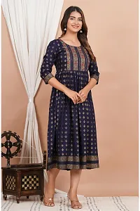 CRENOL THREADS Women Rayon Printed Ankle Length Dress for Women  Girls, Beautiful Anarkali Dress for Women  Girls, Embroidery Dress for Women  Girls-thumb3