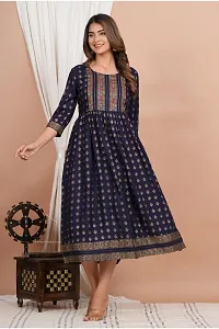 CRENOL THREADS Women Rayon Printed Ankle Length Dress for Women  Girls, Beautiful Anarkali Dress for Women  Girls, Embroidery Dress for Women  Girls-thumb2