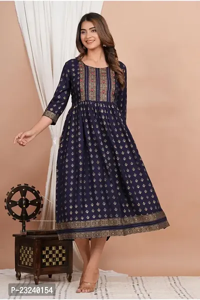 CRENOL THREADS Women Rayon Printed Ankle Length Dress for Women  Girls, Beautiful Anarkali Dress for Women  Girls, Embroidery Dress for Women  Girls-thumb3