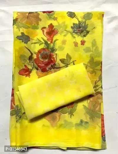 Stylish Yellow Cotton Dyed Saree With Blouse Piece For Women