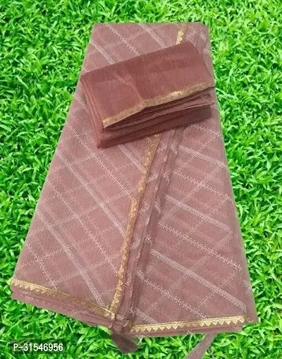 Stylish Brown Cotton Dyed Saree With Blouse Piece For Women