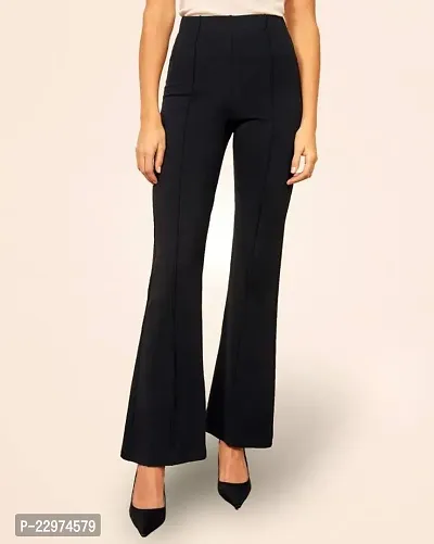 Elegant Black Cotton Blend Solid Trousers For Women-thumb0