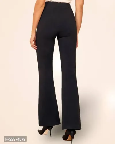 Elegant Black Cotton Blend Solid Trousers For Women-thumb2