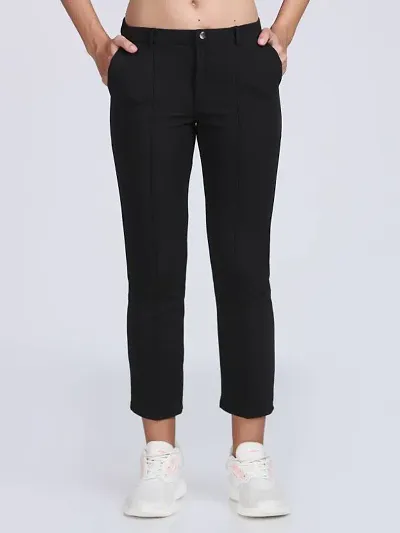 Elegant Polycotton Solid Trousers For Women