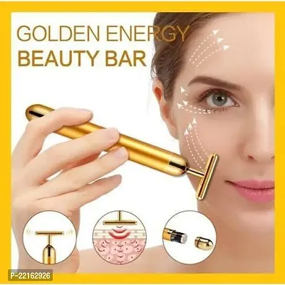 24K Golden Beauty Bar T Shape Anti-Aging Anti Wrinkles Pulse Electric Vibration Facial Massager Roller with Carry Case for Forehead Cheek Neck Arm Leg