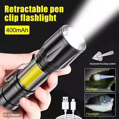 WT Zoomable Waterproof Torchlight LED 2in1 3 Mode Waterproof Rechargeable LED Zoomable Metal 7w Torch (Black, 9.3 cm, Rechargeable)