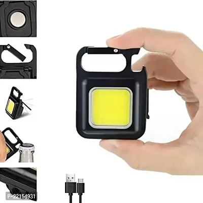 Multifunctional Keychain Mini LED Light - Rechargeable Mini Cob Handheld Flashlight with Bottle Opener, Magnetic Base and Folding Bracket | Pocket Emergency Light.-thumb0