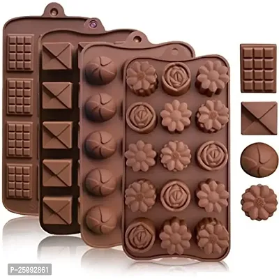 15 Cavity Silicone Chocolate Mould, Chocolate Gummy Hard  Soft Candies Mould, Flexible Silicon Ice cube, Candle, Cupcake Making Bake ware Mould Tray  Random shapes (Pack of 4)-thumb0