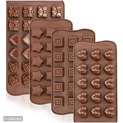 Flexible Silicone Food Grade Different Shapes Chocolate Mould Tools (Brown, Random Design) -Combo of Set of 4 Pcs Silicon Chocolate Moulds-thumb0