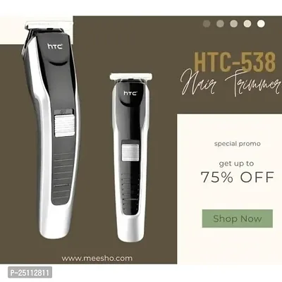 AT-538 Rechargeable Hair Beard Trimmer for Men Trendy Styler HTC Trimmer Stainless Steel Sharp Blade Beard Shaver (Black)-thumb0