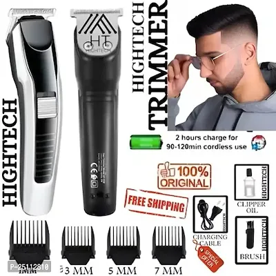 AT-538 Rechargeable Hair Beard Trimmer for Men Trendy Styler HTC Trimmer Stainless Steel Sharp Blade Beard Shaver (Black)-thumb0