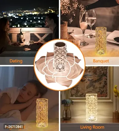 Crystal Diamond Table Lamp Color Changing, Touch Control Creative Rose LED Ambient Night Light, Modern Bedside lamp Home Candlelight Dinner Decoration (16 Colors Changing Mode) Pack of 1 (Multicolor)-thumb0