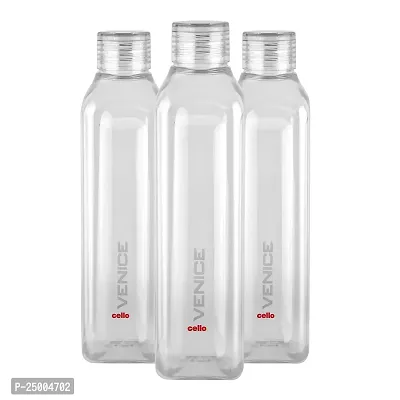 Cello Venice Exclusive Edition Plastic Water Bottle Set, 1 Litre, Set of 3, Clear