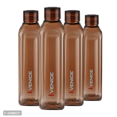 Cello Venice Exclusive Edition Plastic Water Bottle Set, 1 Litre, Set of 4, Brown