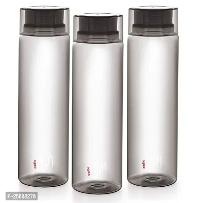 CELLO H2O Round Unbreakable Plastic Water Bottle | Lid is sealed by a silicone ring | Leak proof  break-proof |Best Usage for Office/School/College/Gym/Picnic/Home/Fridge | 1 Liter | Black, Set of 3