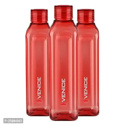 Cello Venice Exclusive Edition Plastic Water Bottle Set, 1 Litre, Set of 3, Red