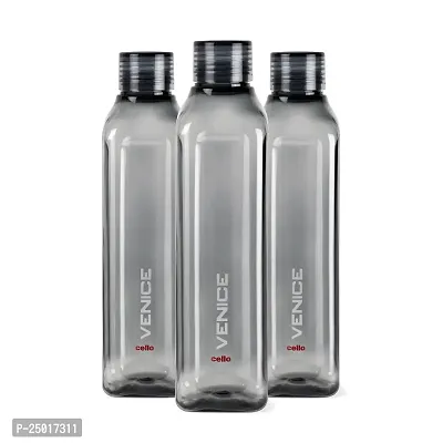 Cello Venice Plastic Water Bottle, 1 Litre, Set of 3, Black