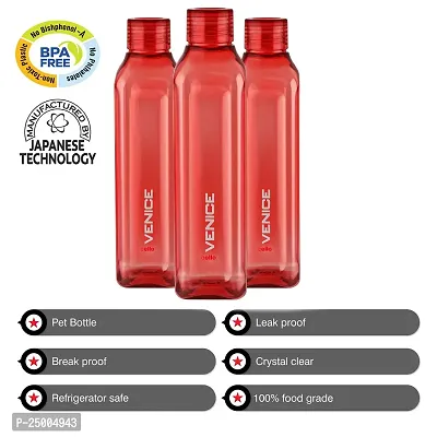 Cello Venice Exclusive Edition Plastic Water Bottle Set, 1 Litre, Set of 3, Red-thumb3
