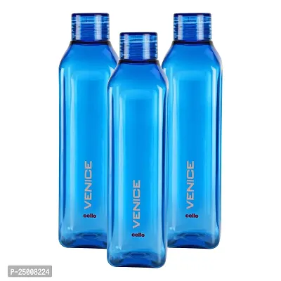 Cello Venice Plastic Water Bottle, 1 Litre, Set of 3, Blue