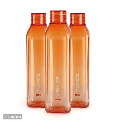 Cello Venice Plastic Water Bottle, 1 Litre, Set of 3, Orange