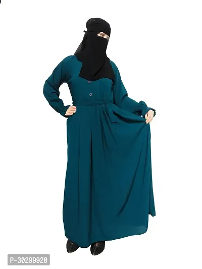 Elegant Teal Solid Abaya with Hijab For Women-thumb0